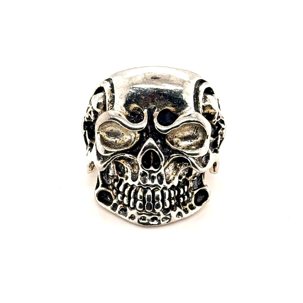Mens Silver Tone Skull Ring Biker Gothic Statement Band Size 10